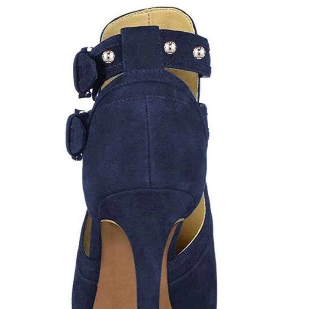 XYD Navy Peep-Toe High Heels with Buckle Detail - Picture 3 of 8